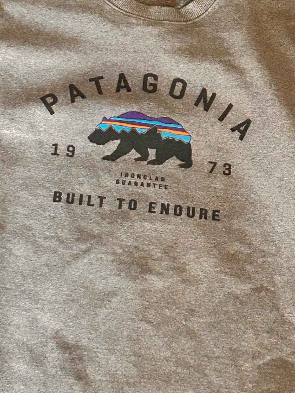 Patagonia Gray Crewneck with Multicolor Bear Graphic unisex medium EUC LN